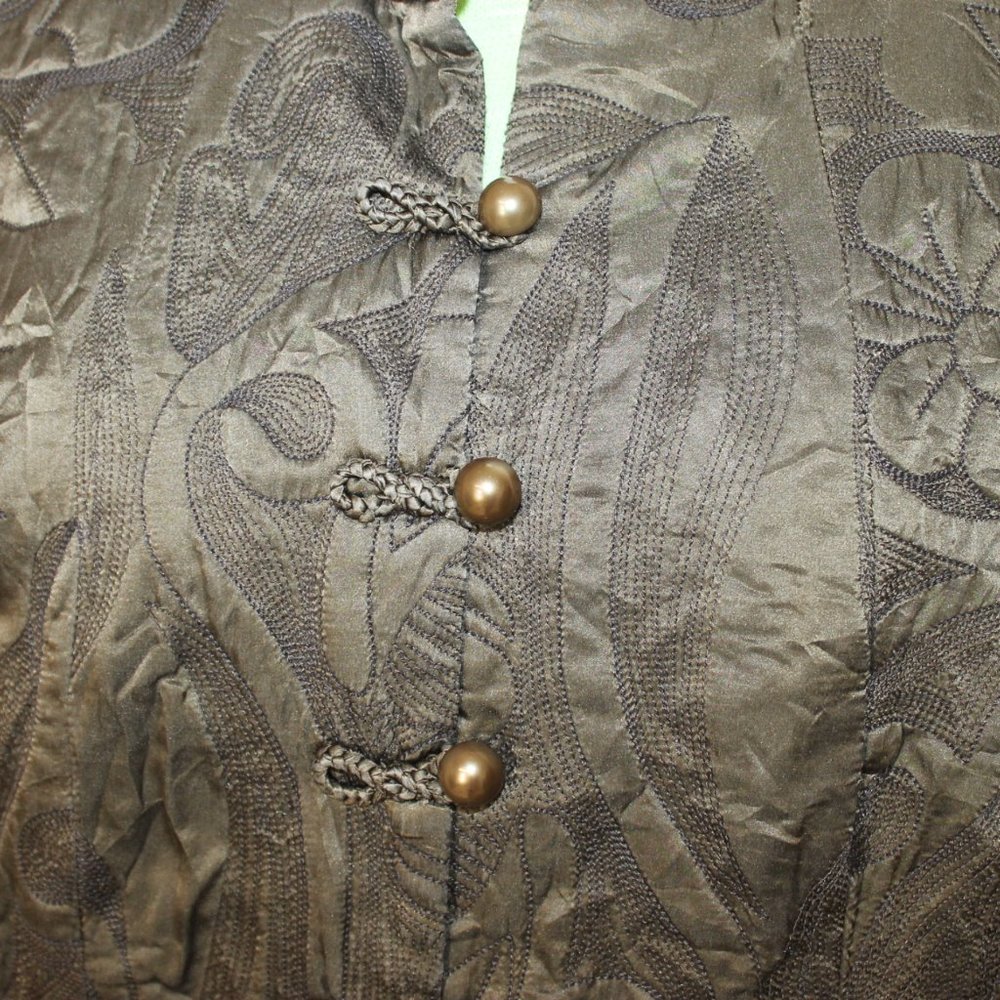 COLDWATER CREEK Olive Green Quilted Jacket Size Large Button Front Oriental L/S - Picture 10 of 13